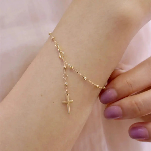 Lovcia Regal Reverie Vintage Cross 18K Gold Bracelet for Women-Bracelets-Gold-Bracelet-Gold