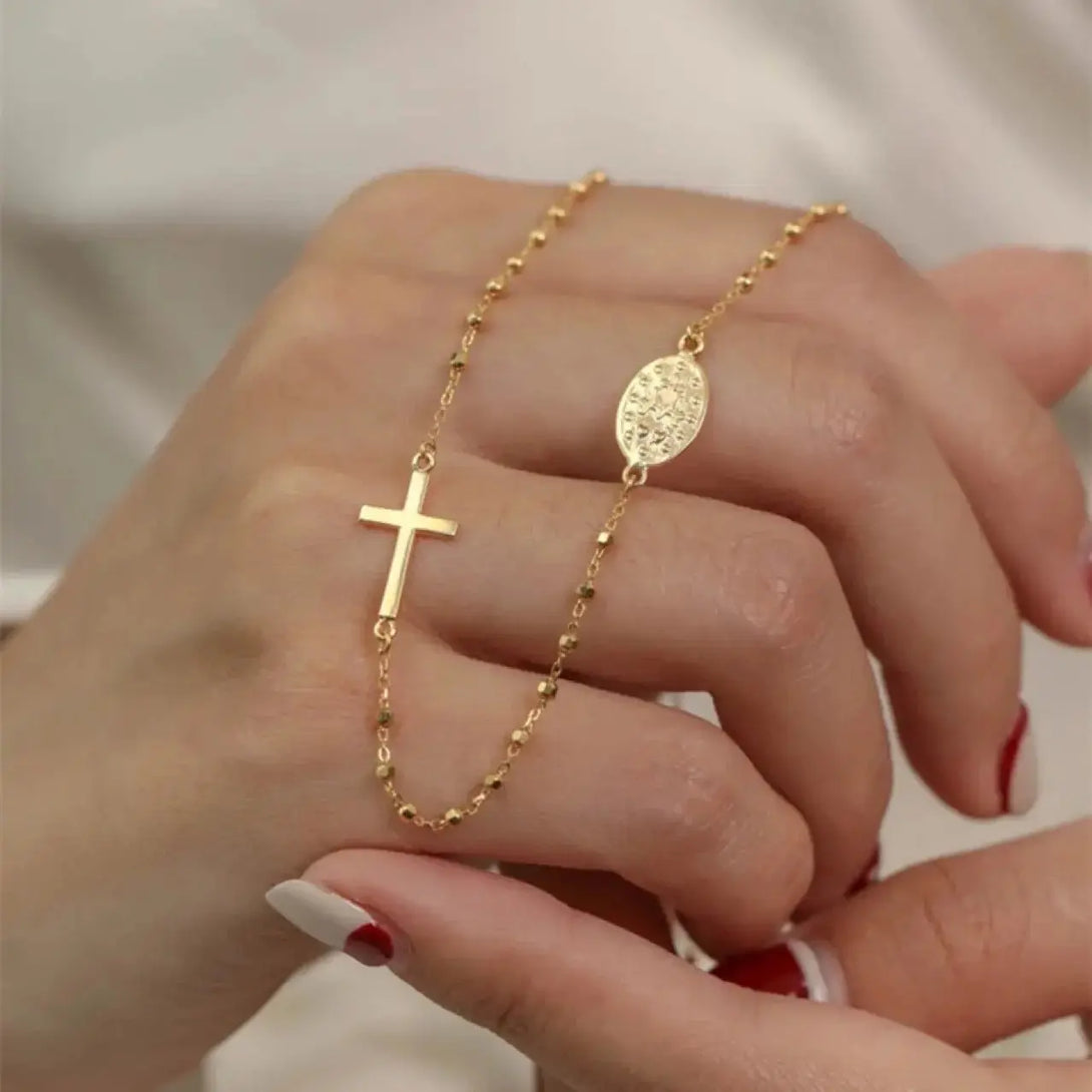 Lovcia Regal Reverie Vintage Cross 18K Gold Bracelet for Women-Bracelets-Gold-Bracelet-Gold