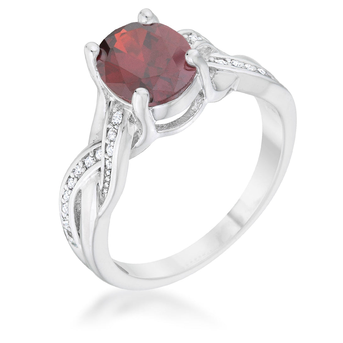 Lovcia Regal Splendor Garnet CZ Rhodium Oval Engagement Ring-Rings-5-5