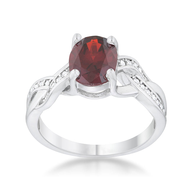 Lovcia Regal Splendor Garnet CZ Rhodium Oval Engagement Ring-Rings-5-5