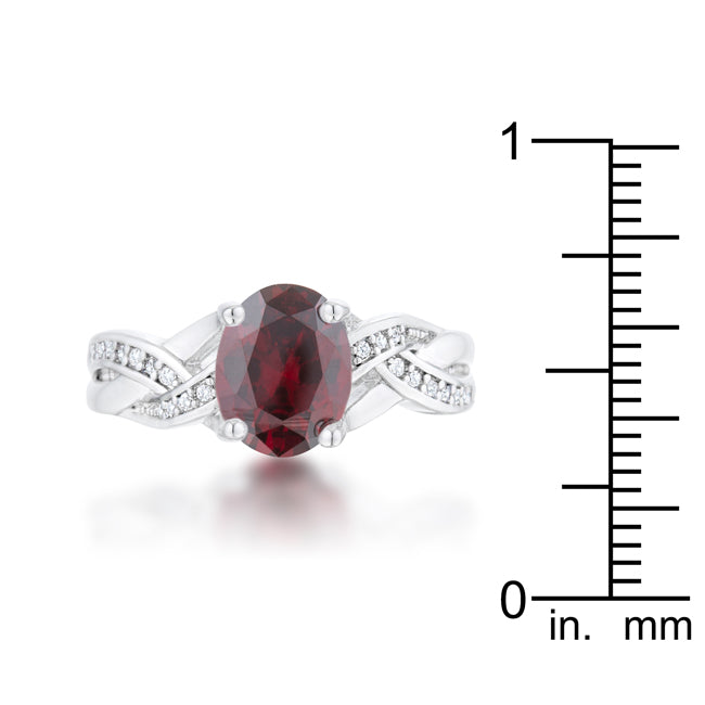 Lovcia Regal Splendor Garnet CZ Rhodium Oval Engagement Ring-Rings-5-5