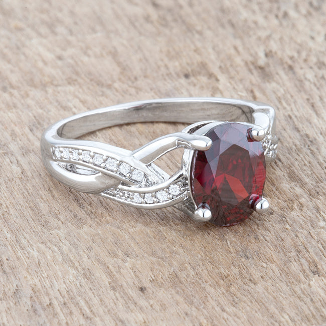 Lovcia Regal Splendor Garnet CZ Rhodium Oval Engagement Ring-Rings-5-5
