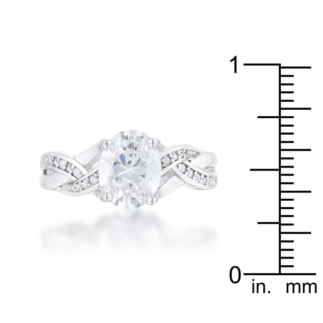 Lovcia Regal Splendor Rhodium Oval Engagement Ring with CZ Stones-Rings-5-5