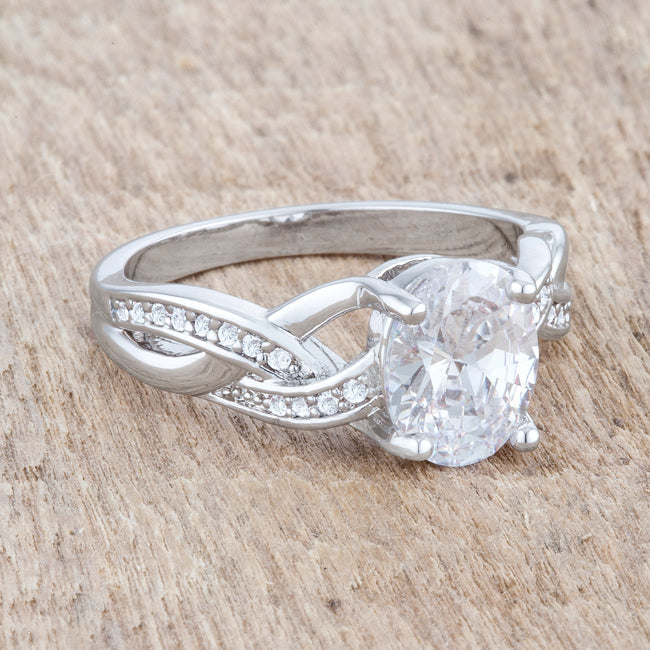 Lovcia Regal Splendor Rhodium Oval Engagement Ring with CZ Stones-Rings-5-5