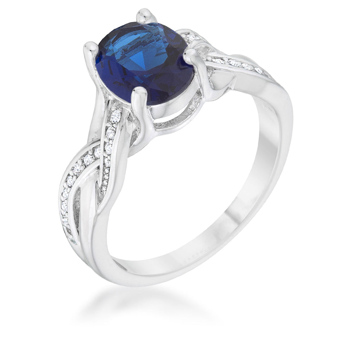 Lovcia Regal Splendor Sapphire CZ Rhodium Oval Pave Ring-Rings-5-5