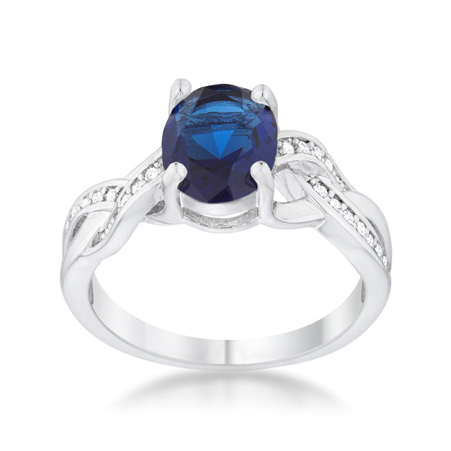 Lovcia Regal Splendor Sapphire CZ Rhodium Oval Pave Ring-Rings-5-5