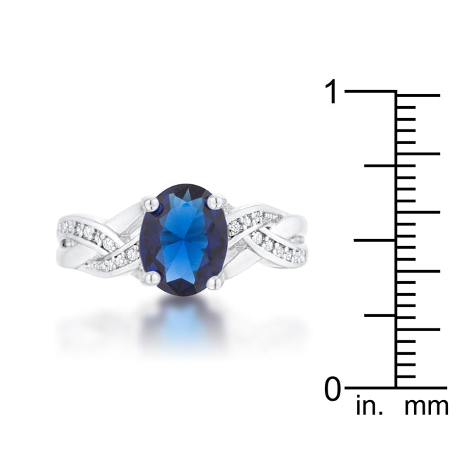 Lovcia Regal Splendor Sapphire CZ Rhodium Oval Pave Ring-Rings-5-5