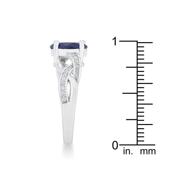Lovcia Regal Splendor Sapphire CZ Rhodium Oval Pave Ring-Rings-5-5