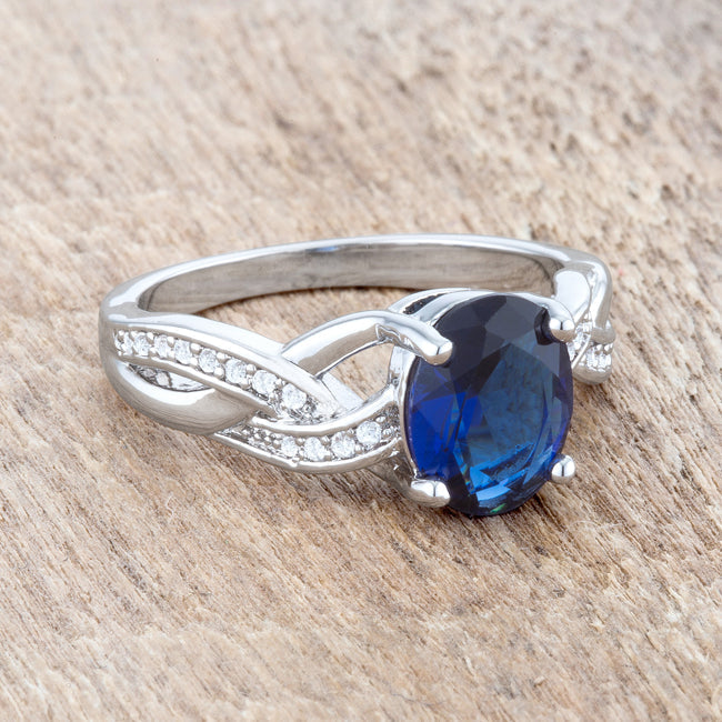 Lovcia Regal Splendor Sapphire CZ Rhodium Oval Pave Ring-Rings-5-5