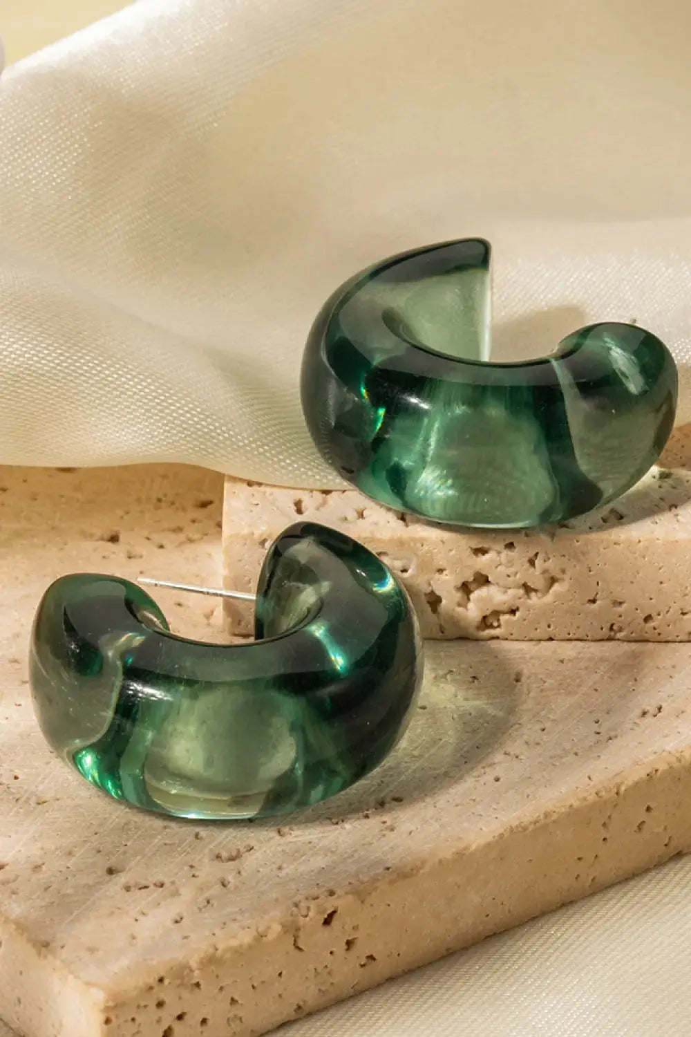 Lovcia Resin C-Hoop Earrings-Earrings-Green-One Size-Green