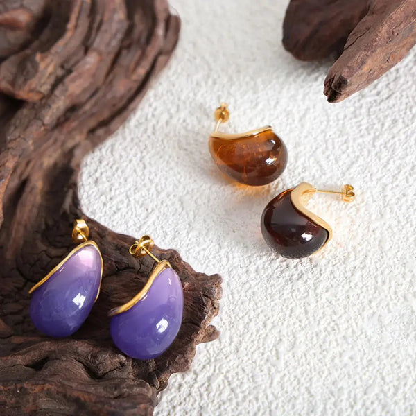Lovcia Resin Teardrop Earrings-Earrings-Purple/Gold-One Size-Purple/Gold