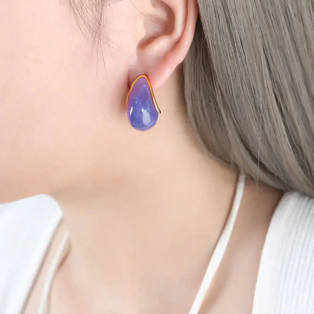 Lovcia Resin Teardrop Earrings-Earrings-Purple/Gold-One Size-Purple/Gold