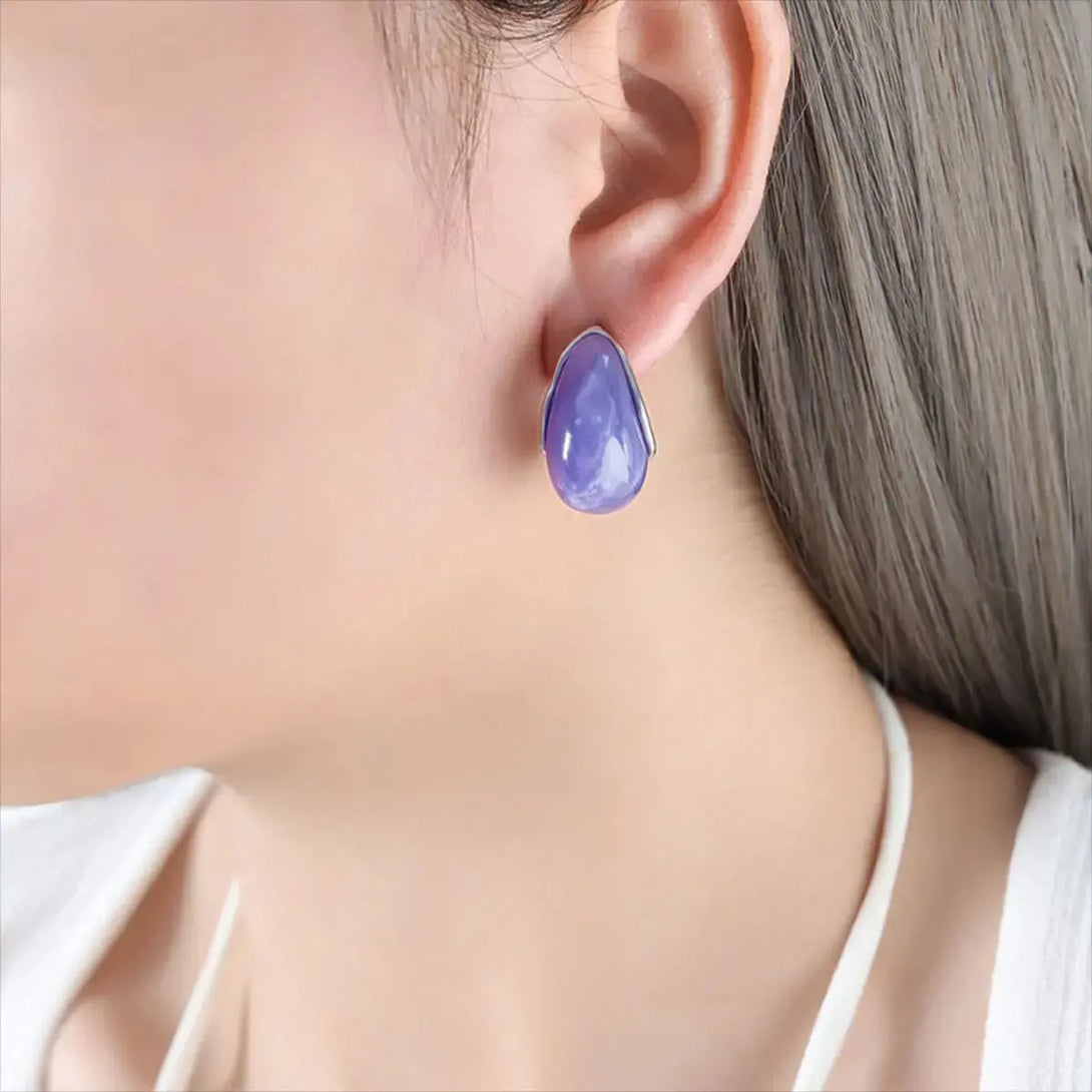 Lovcia Resin Teardrop Earrings-Earrings-Purple/Silver-One Size-Purple/Silver