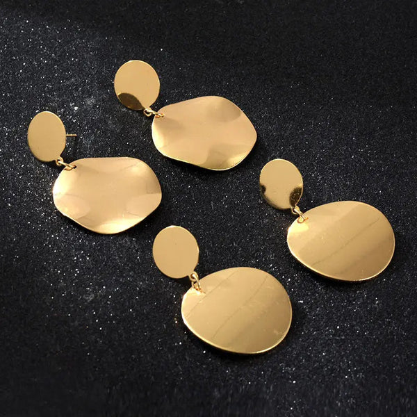 Lovcia Retro Chic Brushed Matte Geometric Metal Earrings-Earrings-Curved Circle-Curved Circle