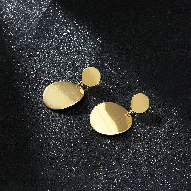 Lovcia Retro Chic Brushed Matte Geometric Metal Earrings-Earrings-Curved Circle-Curved Circle