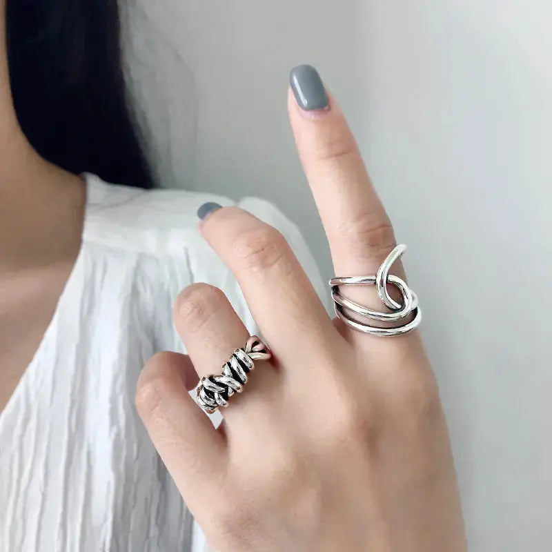 Lovcia Retro Cross Line Unique Design 925 Sterling Silver Adjustable Ring-Rings-