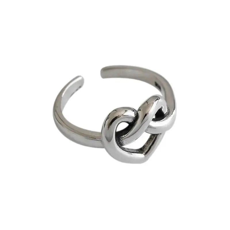 Lovcia Retro Hollow Heart Knot 925 Sterling Silver Adjustable Ring-Rings-