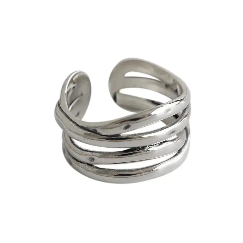 Lovcia Retro Multi Lines Twining 925 Sterling Silver Adjustable Ring-Rings-