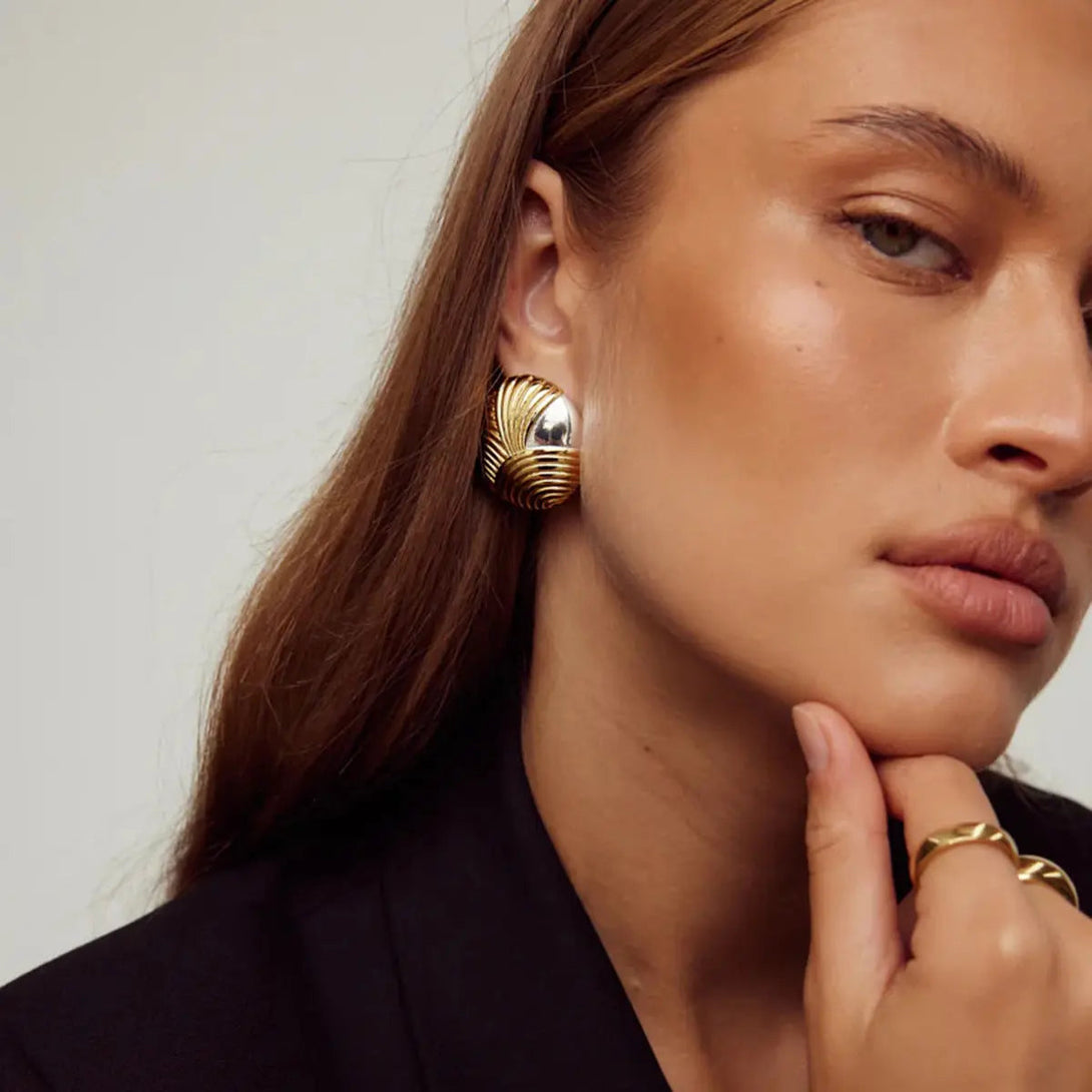 Lovcia Retro Ribbed 18k Gold Stainless Steel Unisex Earrings-Earrings-JDE2405061-JDE2405061