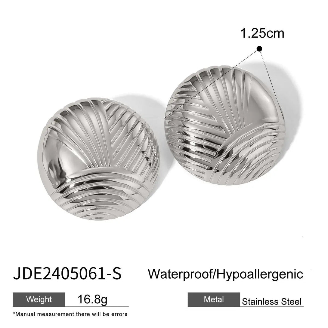 Lovcia Retro Ribbed 18k Gold Stainless Steel Unisex Earrings-Earrings-JDE2405061Silver-JDE2405061Silver