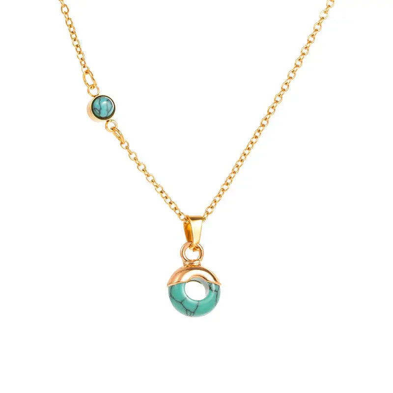 Lovcia Retro Style Turquoise Leaf Titanium Steel Necklace for Women-Necklaces-Round-Round