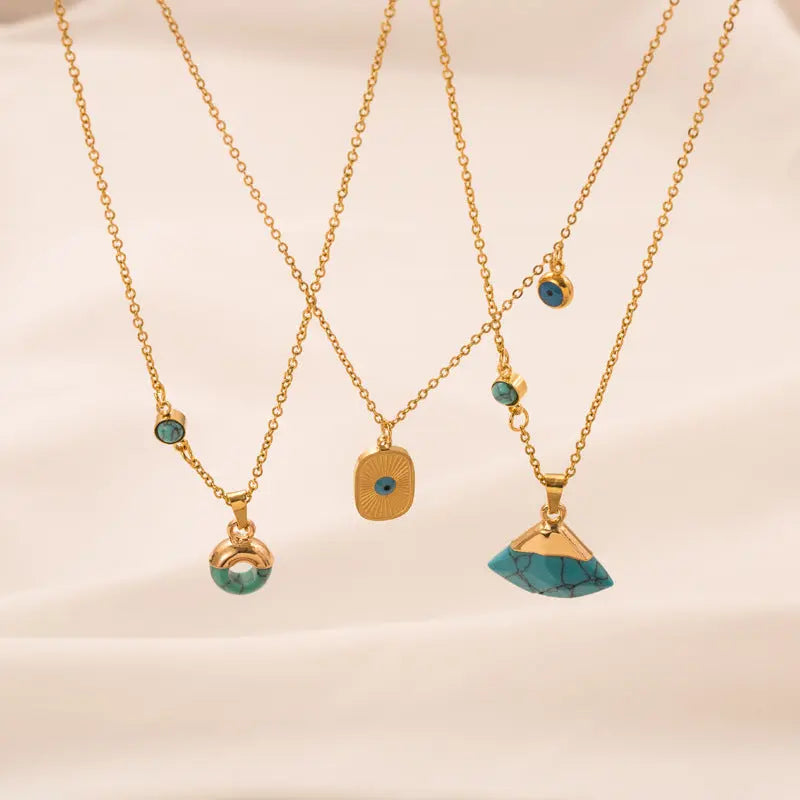 Lovcia Retro Style Turquoise Leaf Titanium Steel Necklace for Women-Necklaces-Round-Round