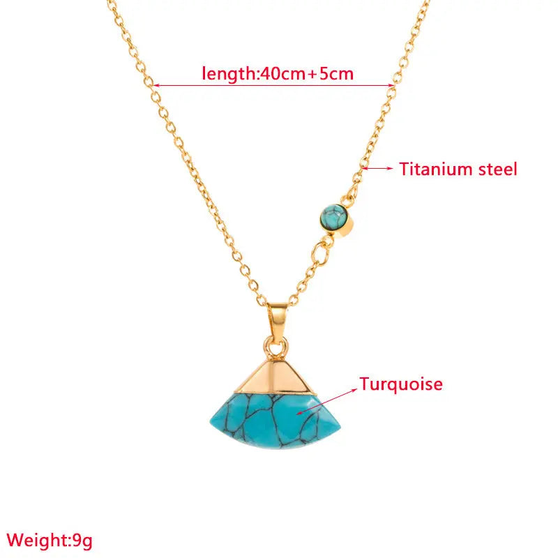 Lovcia Retro Style Turquoise Leaf Titanium Steel Necklace for Women-Necklaces-Round-Round