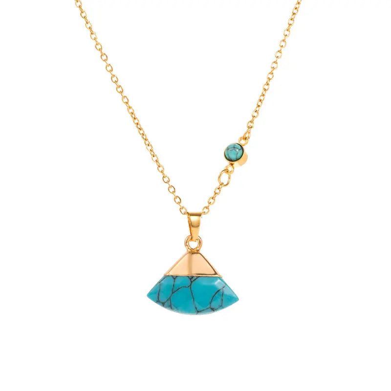 Lovcia Retro Style Turquoise Leaf Titanium Steel Necklace for Women-Necklaces-Skirt-Skirt