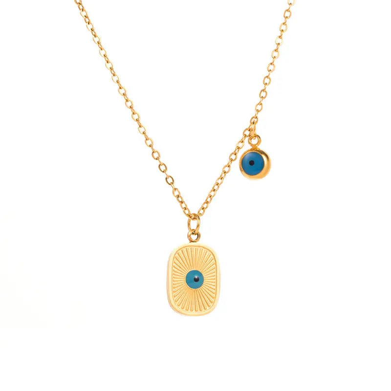Lovcia Retro Style Turquoise Leaf Titanium Steel Necklace for Women-Necklaces-Square-Square