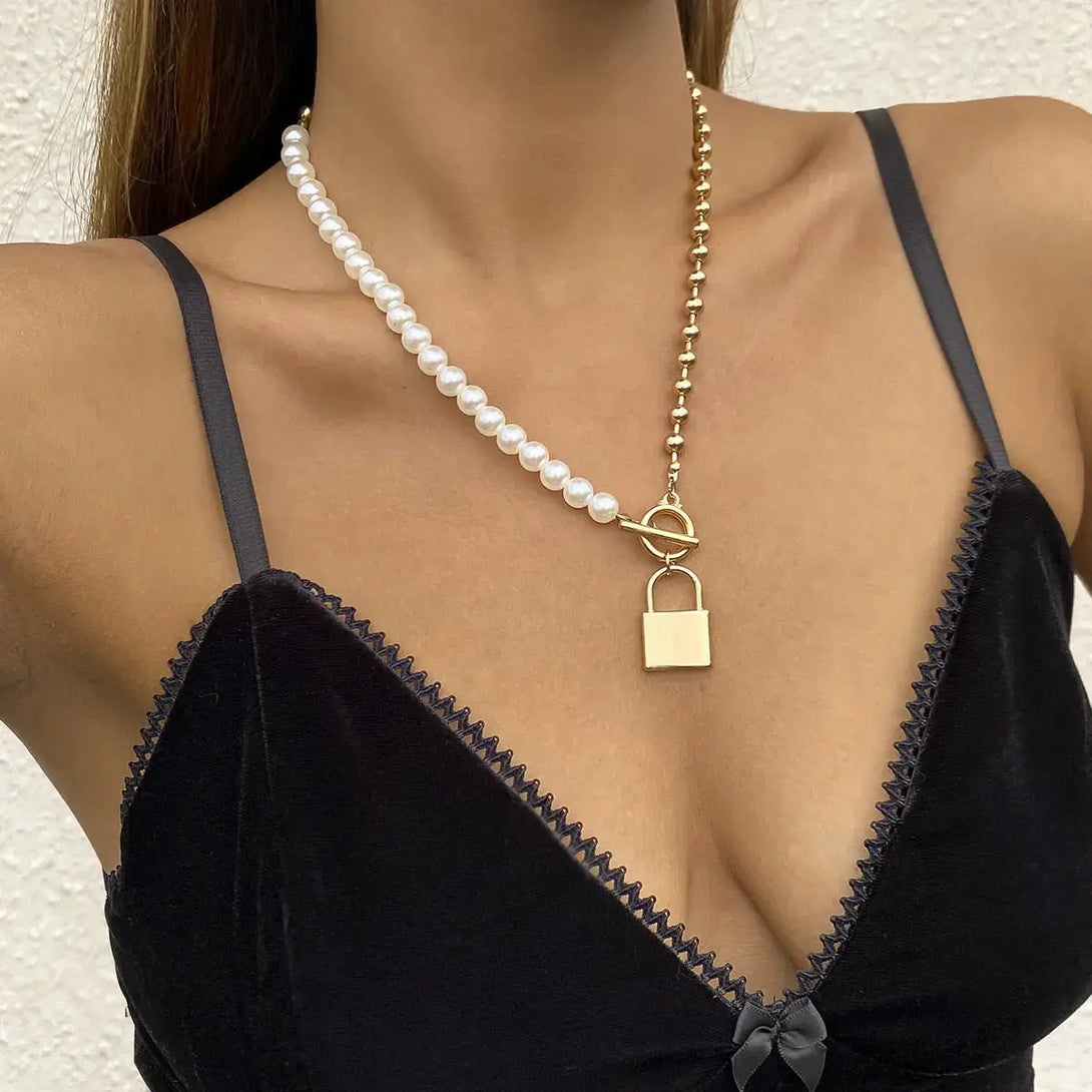 Lovcia Retro Trendy Pearl Tassel Necklace For Women With Simple Personality-Necklaces-Gold Set3288-Gold Set3288