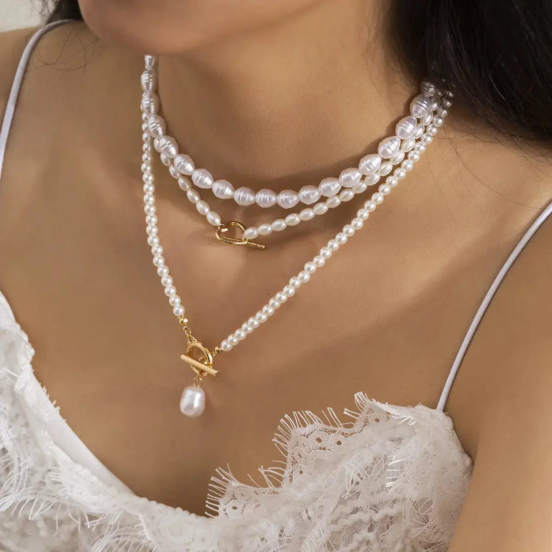 Lovcia Retro Trendy Pearl Tassel Necklace For Women With Simple Personality-Necklaces-Gold3268-Gold3268