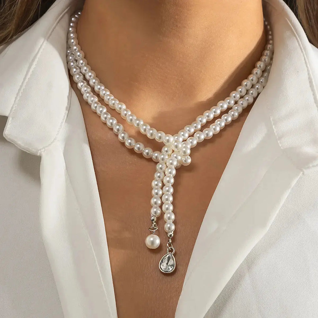 Lovcia Retro Trendy Pearl Tassel Necklace For Women With Simple Personality-Necklaces-White k4666-White k4666