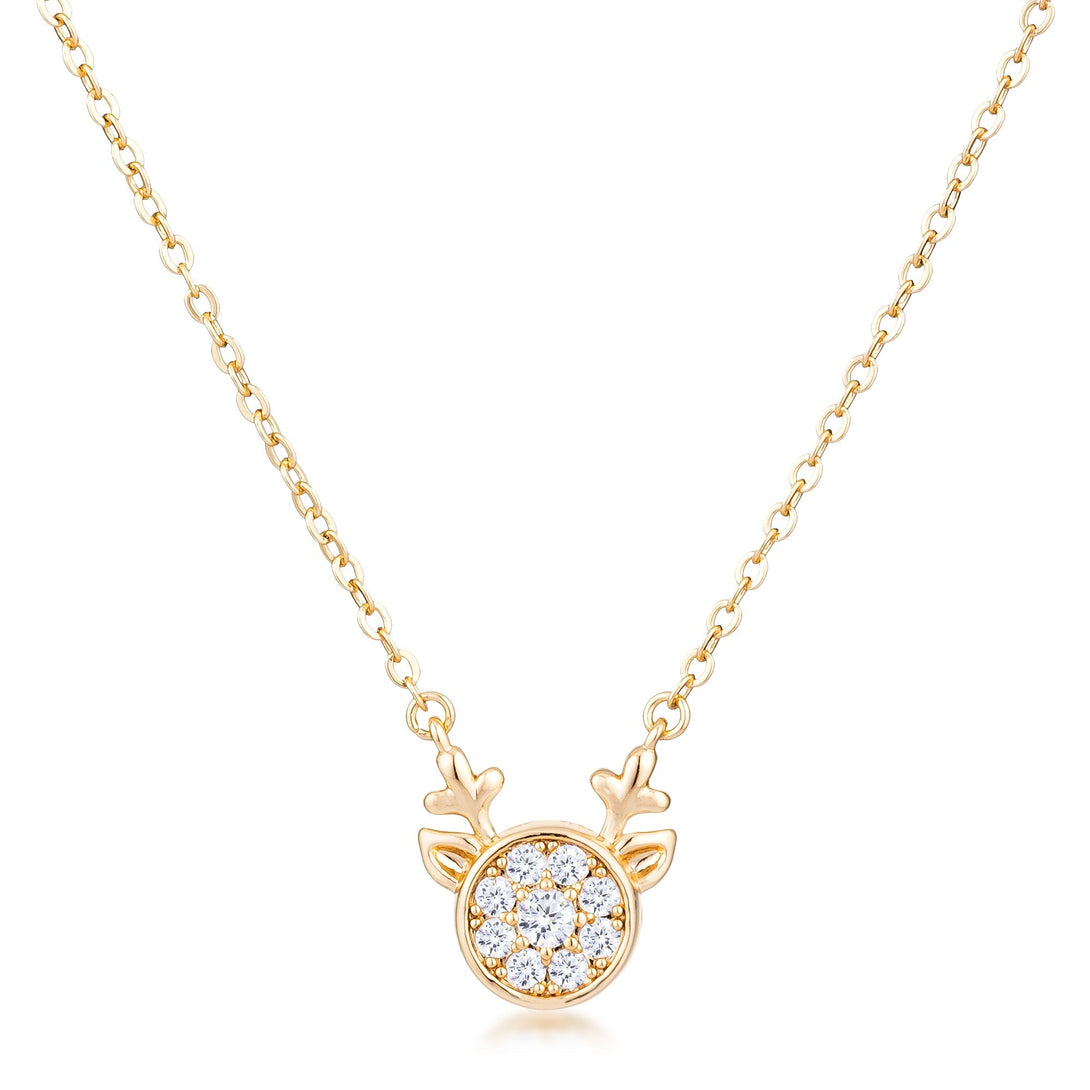 Lovcia Reversible Gold Plated Reindeer Pendant with CZ Stones-Pendants-