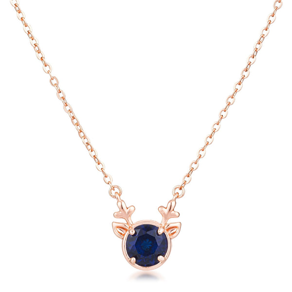 Lovcia Reversible Rose Goldtone Reindeer Pendant with Sapphire Blue and Clear CZ Stones-Pendants-
