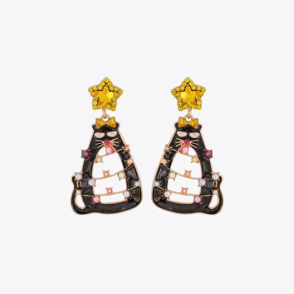 Lovcia Rhinestone Alloy Cat Earrings-Earrings-Banana Yellow-One Size-Banana Yellow