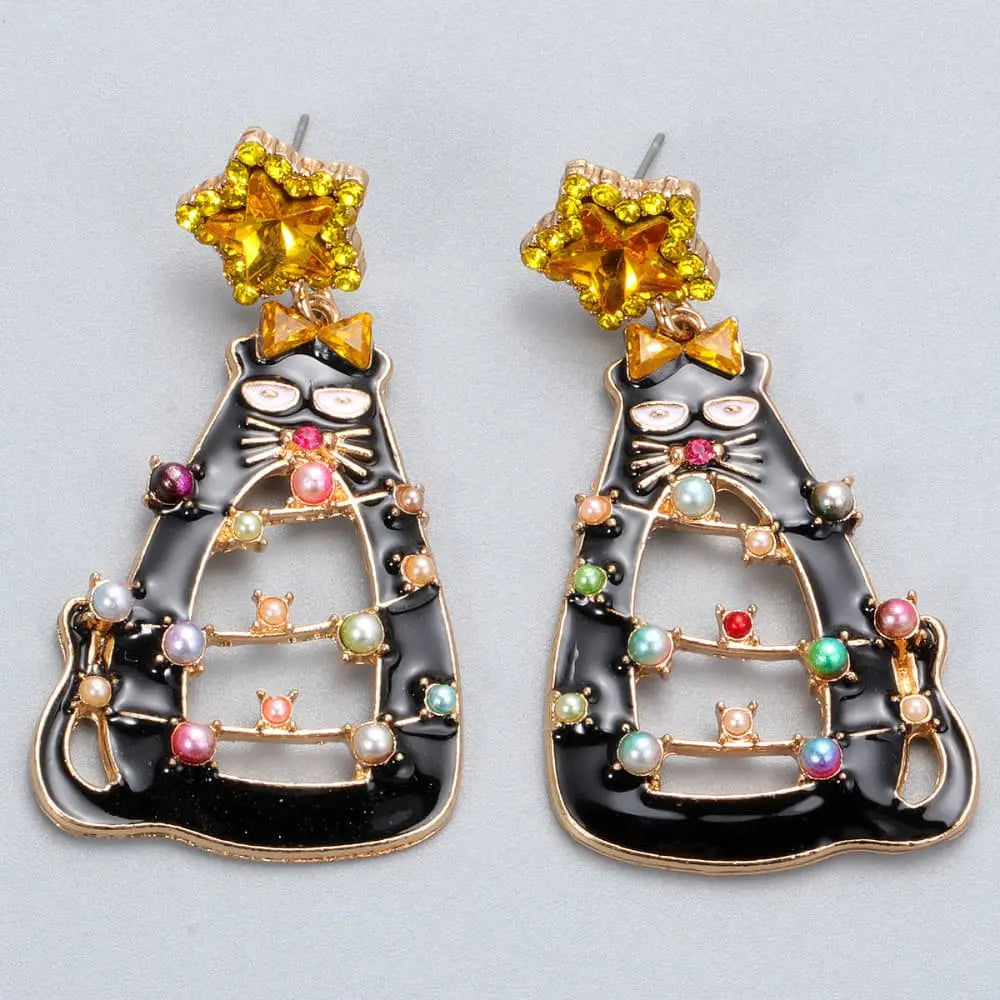 Lovcia Rhinestone Alloy Cat Earrings-Earrings-Banana Yellow-One Size-Banana Yellow