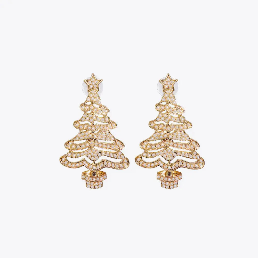 Lovcia Rhinestone Alloy Christmas Tree Earrings-Earrings-Ivory-One Size-Ivory