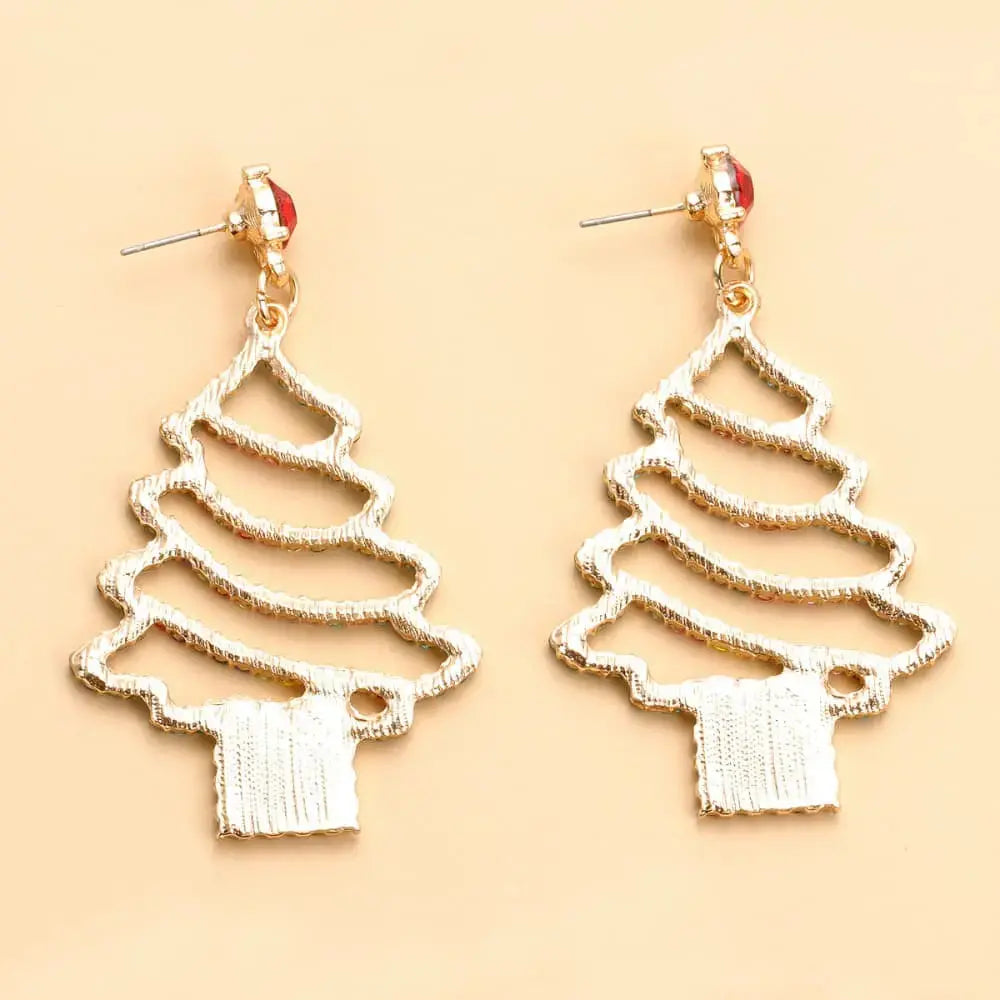 Lovcia Rhinestone Alloy Christmas Tree Earrings-Earrings-Mid Green-One Size-Mid Green