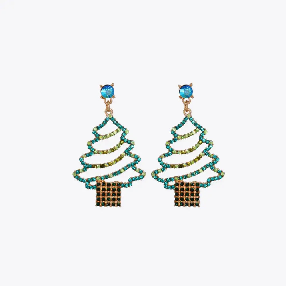 Lovcia Rhinestone Alloy Christmas Tree Earrings-Earrings-Mid Green-One Size-Mid Green