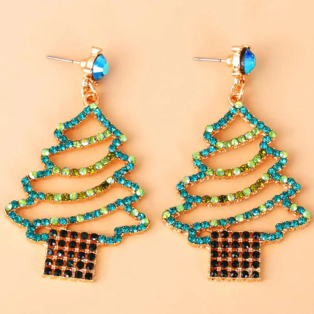 Lovcia Rhinestone Alloy Christmas Tree Earrings-Earrings-Mid Green-One Size-Mid Green