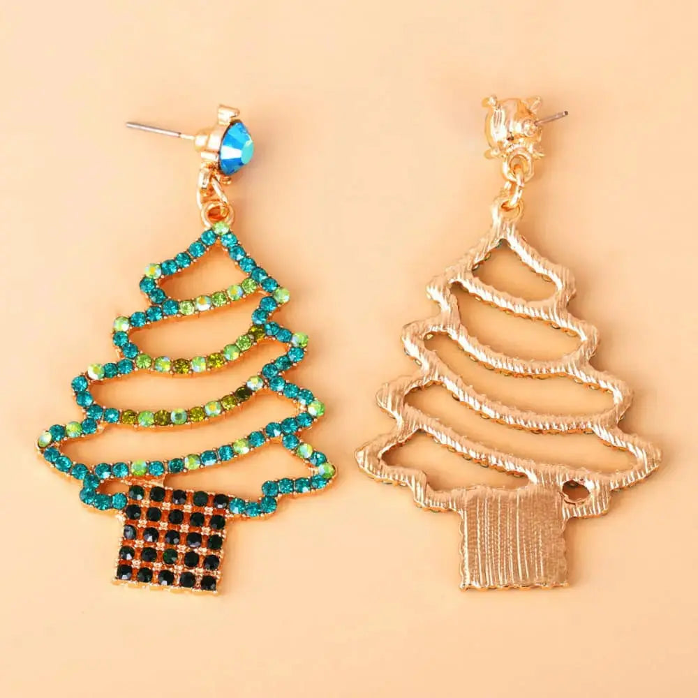 Lovcia Rhinestone Alloy Christmas Tree Earrings-Earrings-Mid Green-One Size-Mid Green