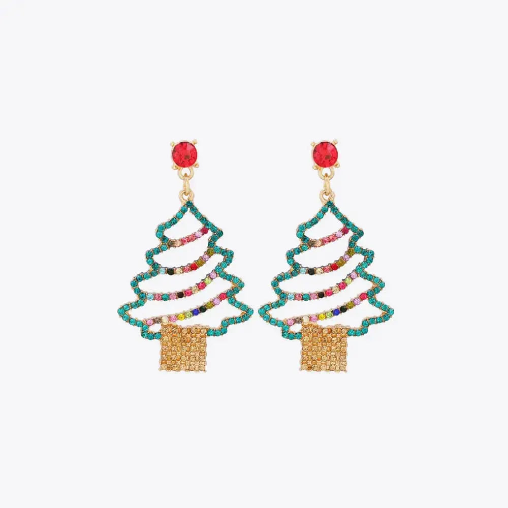 Lovcia Rhinestone Alloy Christmas Tree Earrings-Earrings-Multicolor-One Size-Multicolor