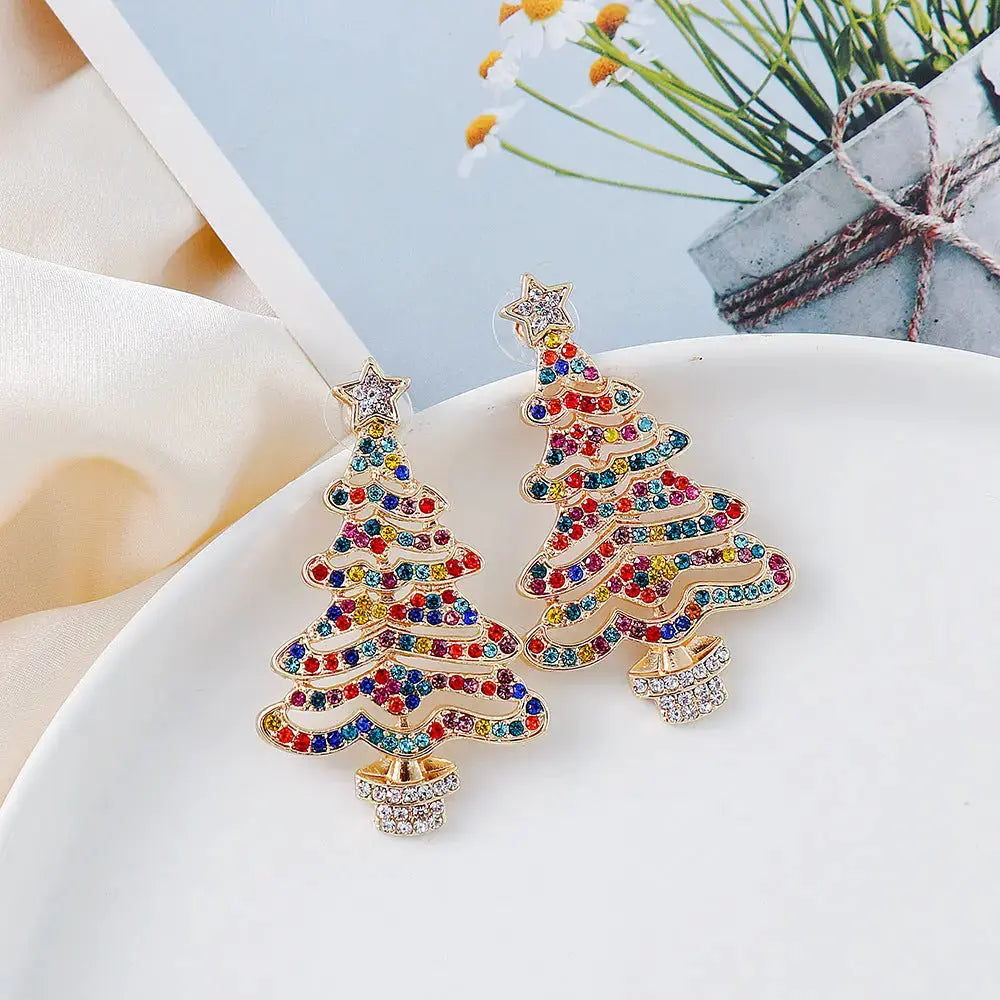 Lovcia Rhinestone Alloy Christmas Tree Earrings-Earrings-Multicolor-One Size-Multicolor