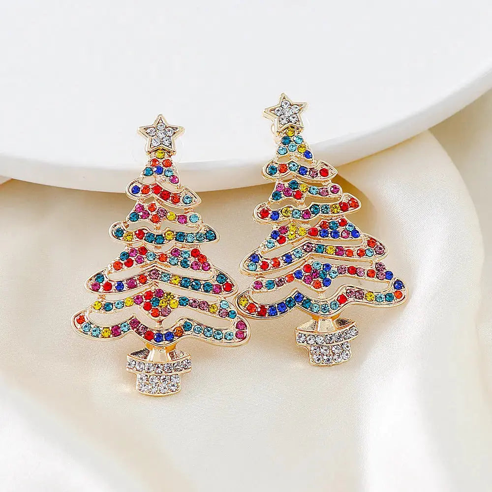 Lovcia Rhinestone Alloy Christmas Tree Earrings-Earrings-Multicolor-One Size-Multicolor