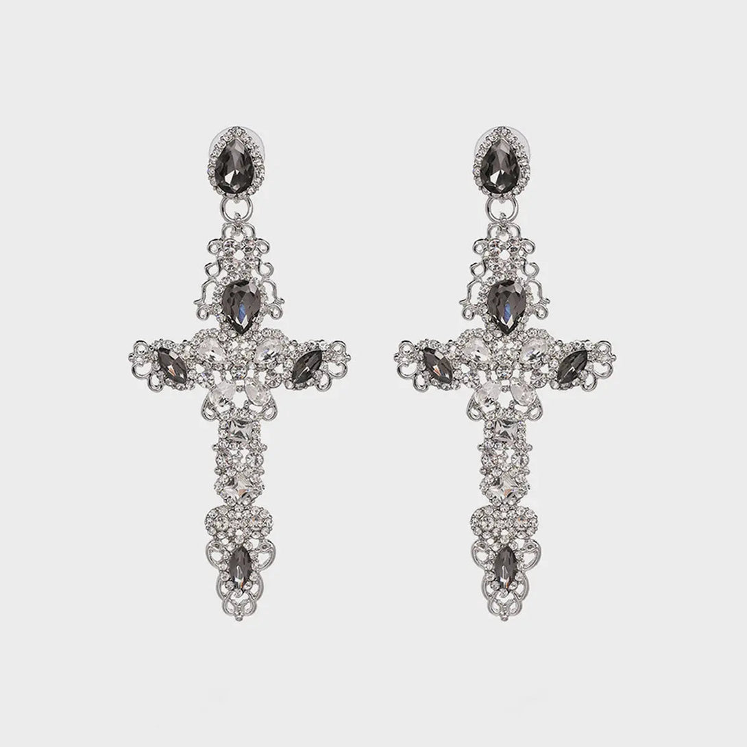 Lovcia Rhinestone Alloy Cross Earrings-Earrings-Black-One Size-Black