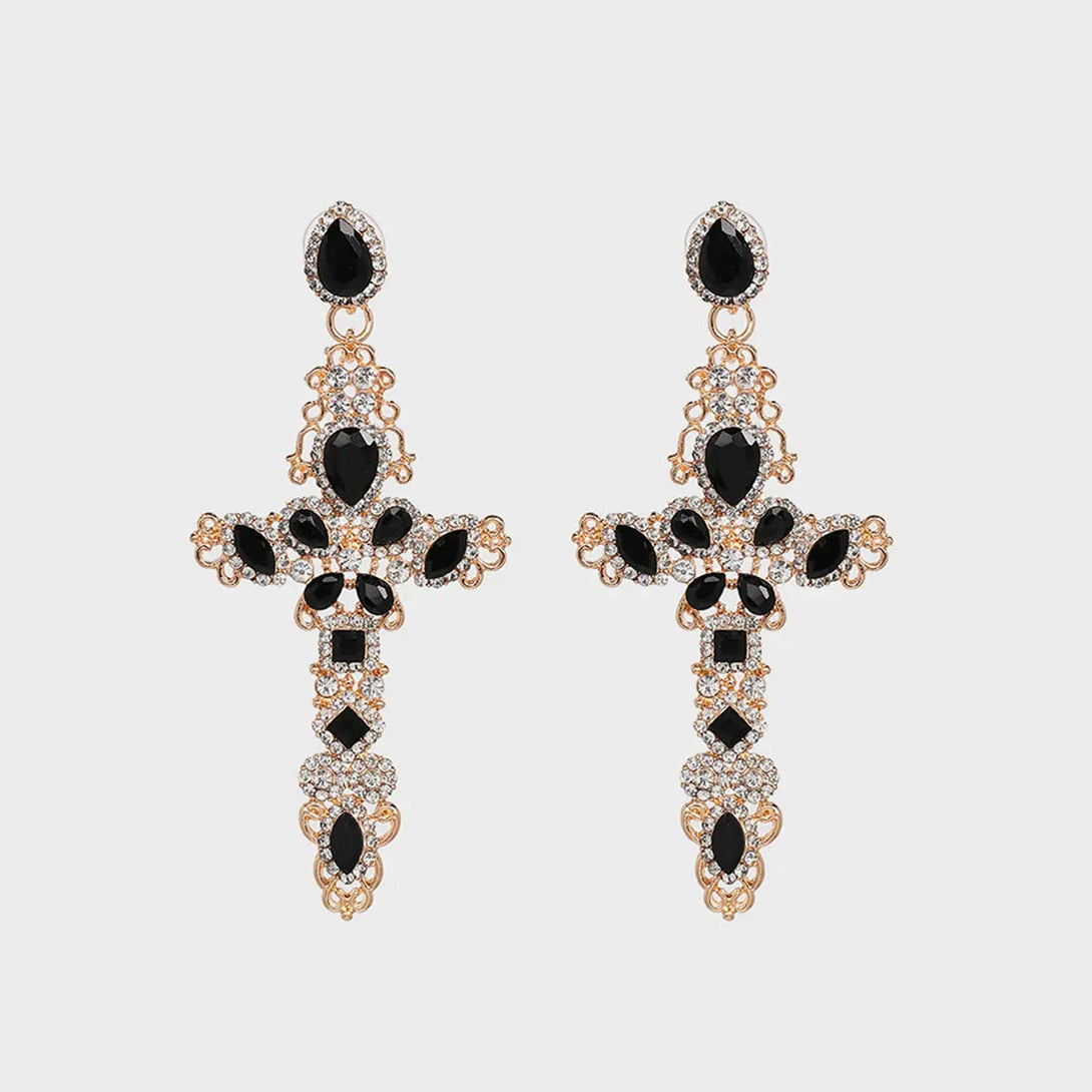 Lovcia Rhinestone Alloy Cross Earrings-Earrings-Gold-One Size-Gold