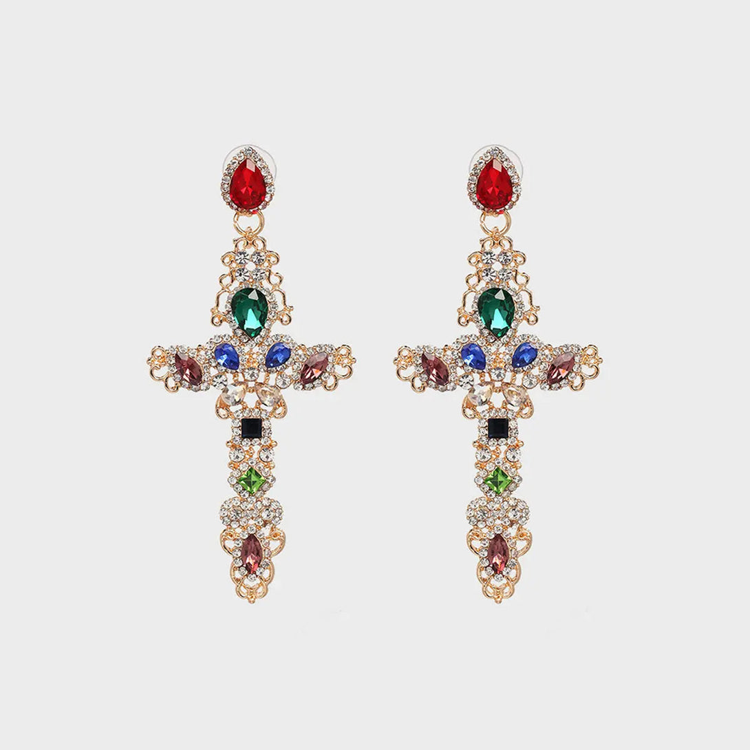 Lovcia Rhinestone Alloy Cross Earrings-Earrings-Multicolor-One Size-Multicolor