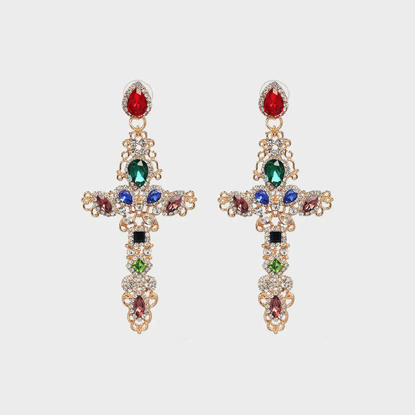 Lovcia Rhinestone Alloy Cross Earrings-Earrings-Multicolor-One Size-Multicolor