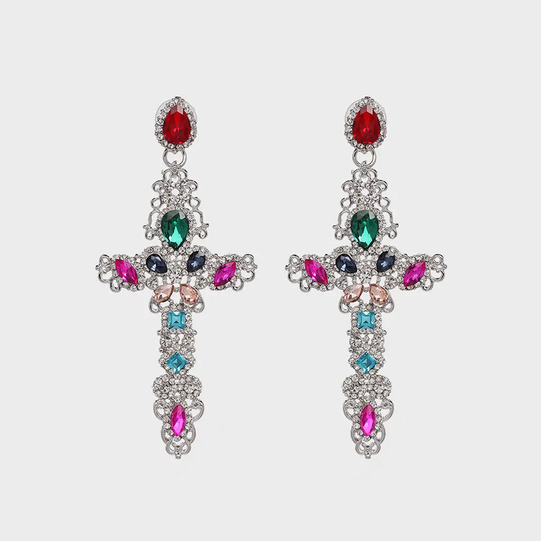 Lovcia Rhinestone Alloy Cross Earrings-Earrings-Silver-One Size-Silver