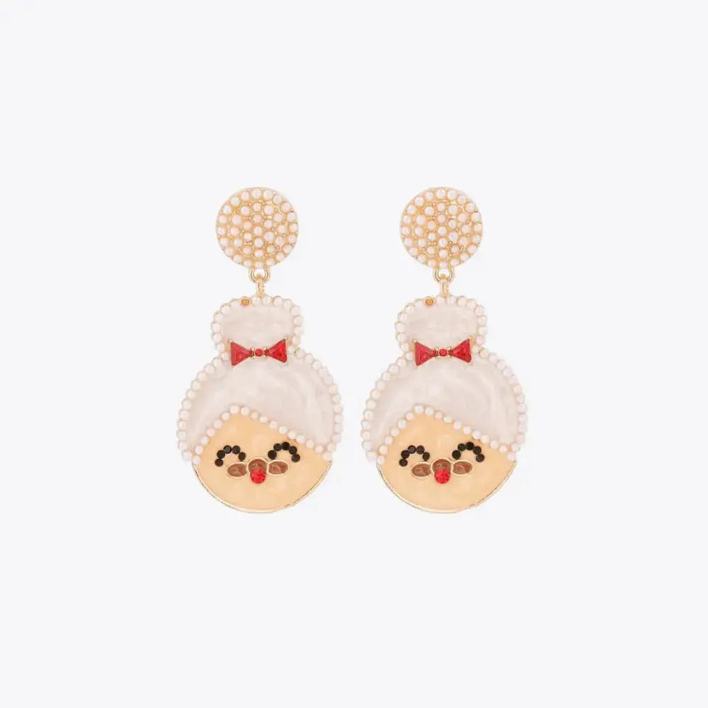 Lovcia Rhinestone Alloy Mrs. Claus Earrings-Earrings-Ivory-One Size-Ivory